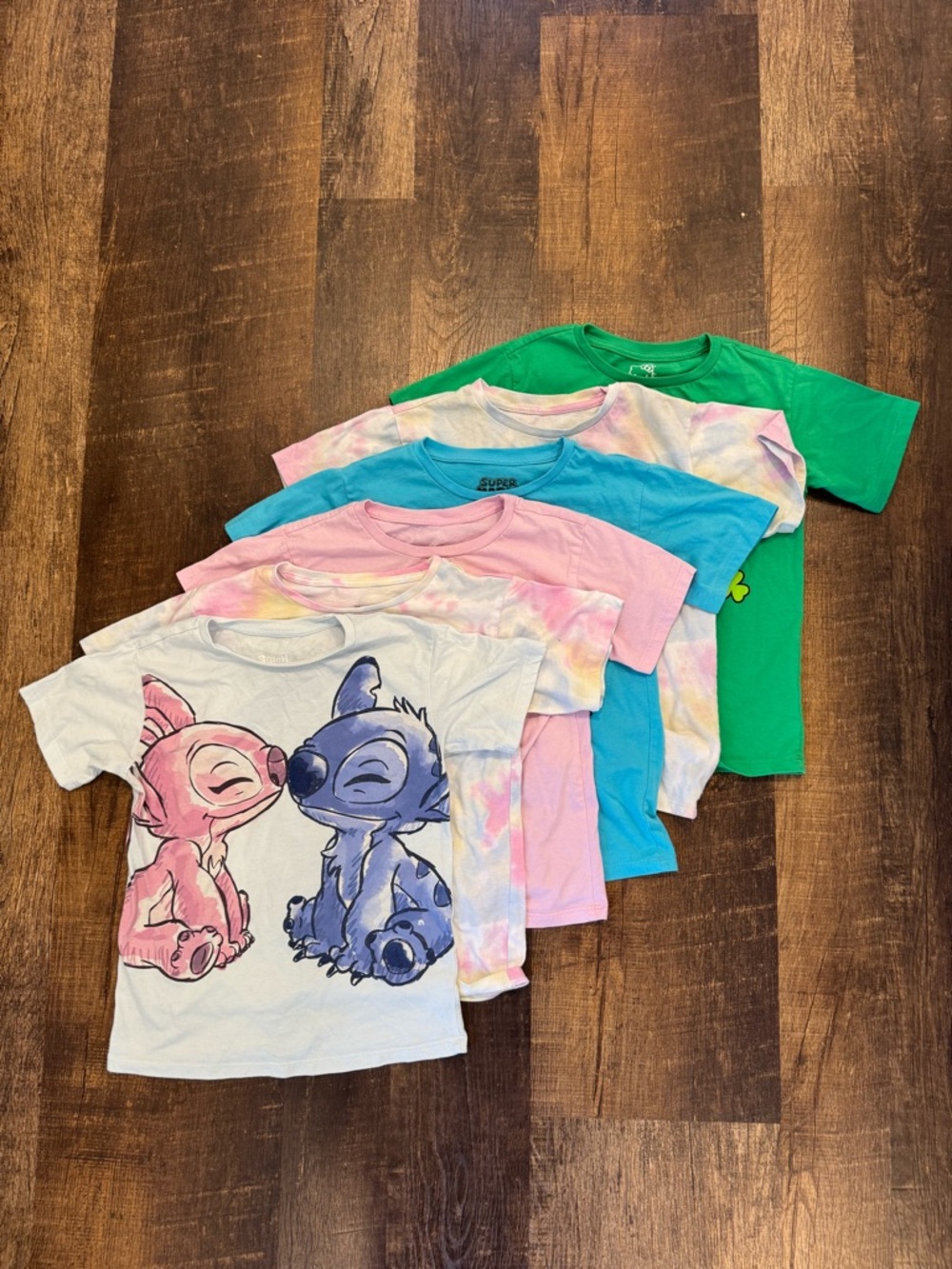 Kids' Cartoon 6 piece Graphic Tee bundle - Pastel Pink, Blue, Green & White